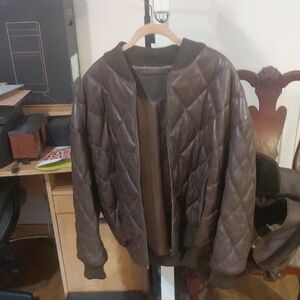 Gucci Brown Quilted Leather Bomber Jacket